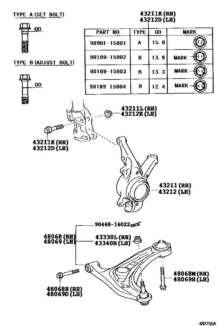 Toyota YARIS 前桥控制臂和转向节 EPC diagram — 482755A