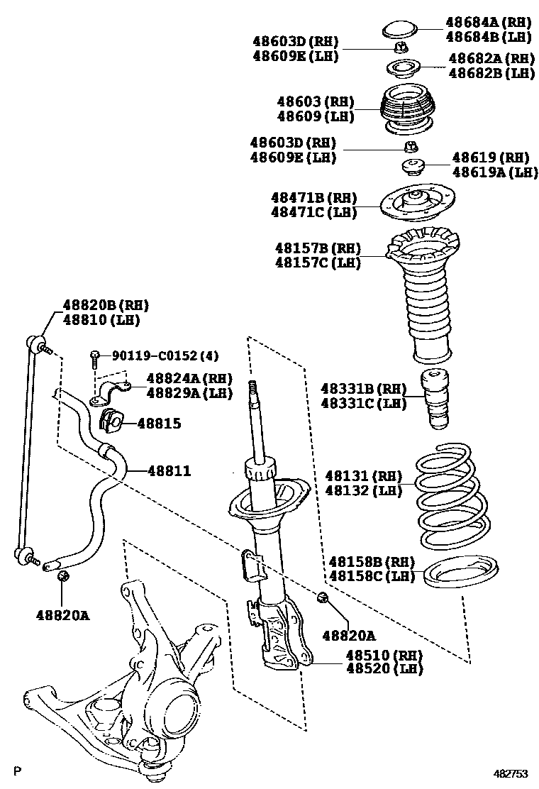 Toyota YARIS Front Spring & Shock Absorber EPC diagram — 482753