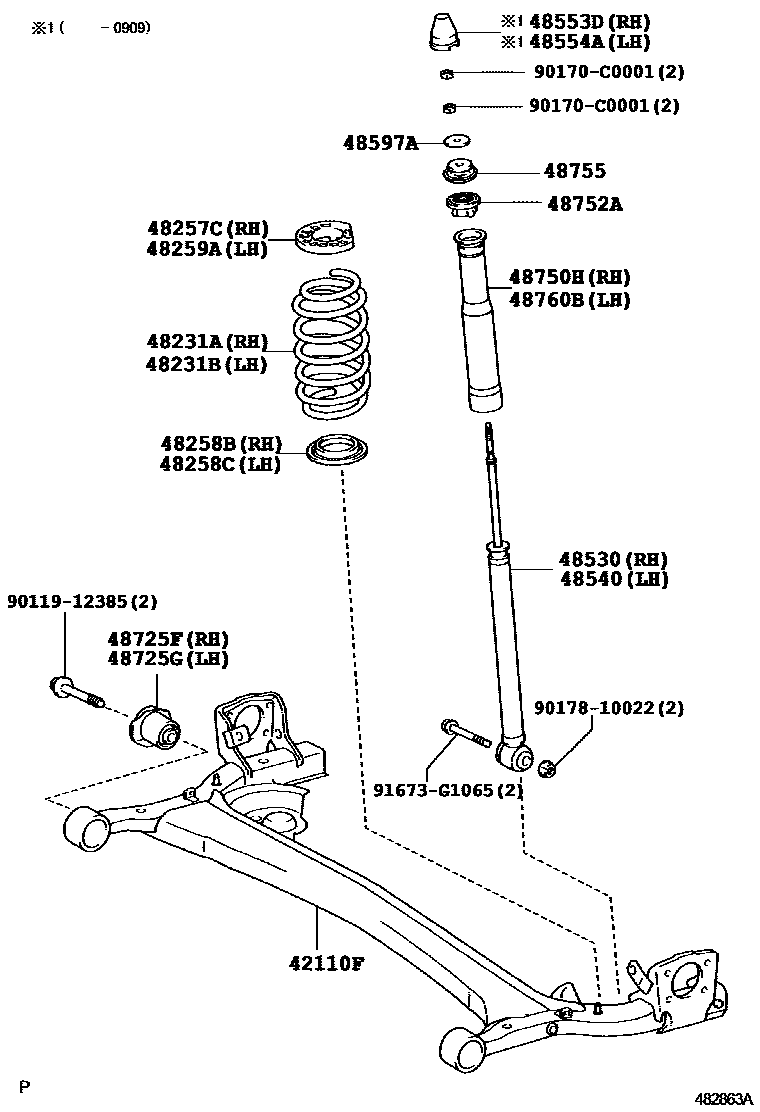 Toyota YARIS Rear Spring & Shock Absorber EPC diagram — 482863A