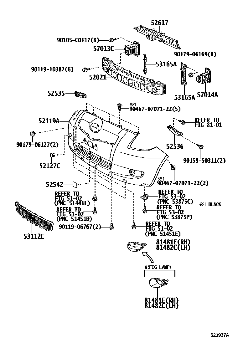 Toyota YARIS 前保险杠及附件 EPC diagram — 521937A