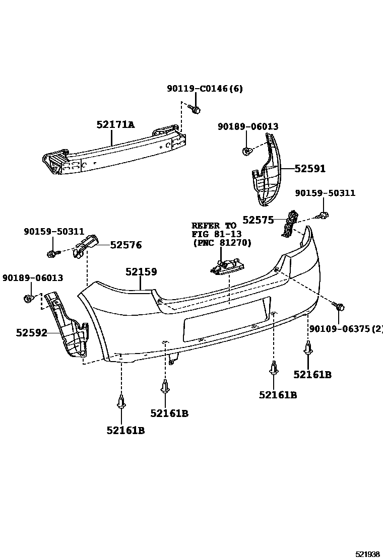 Toyota YARIS 后保险杠及附件 EPC diagram — 521938