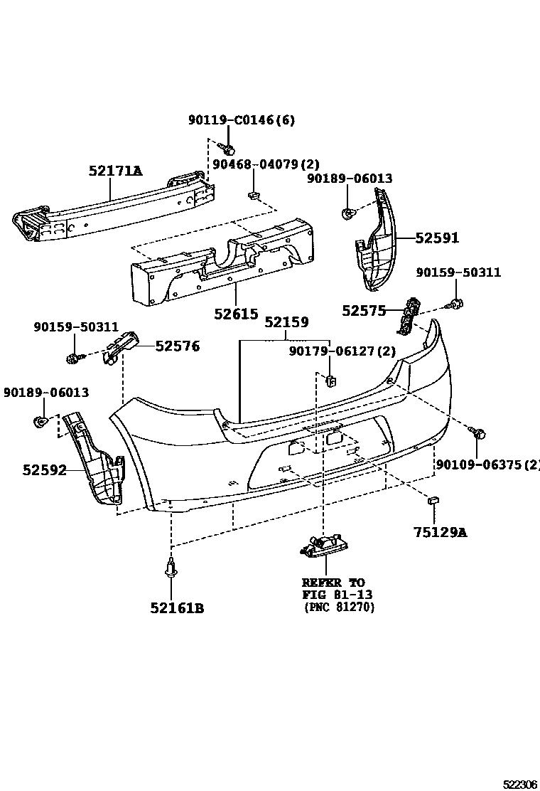 Toyota YARIS 后保险杠及附件 EPC diagram — 522306