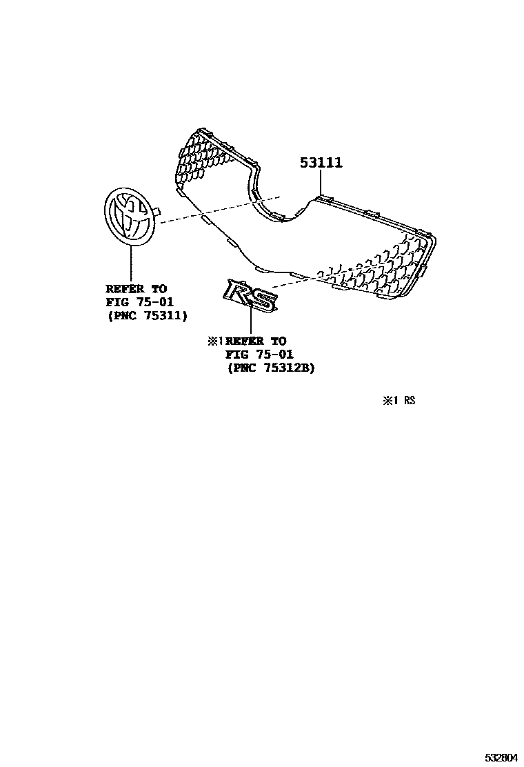 Toyota YARIS radiator grille EPC diagram — 532804
