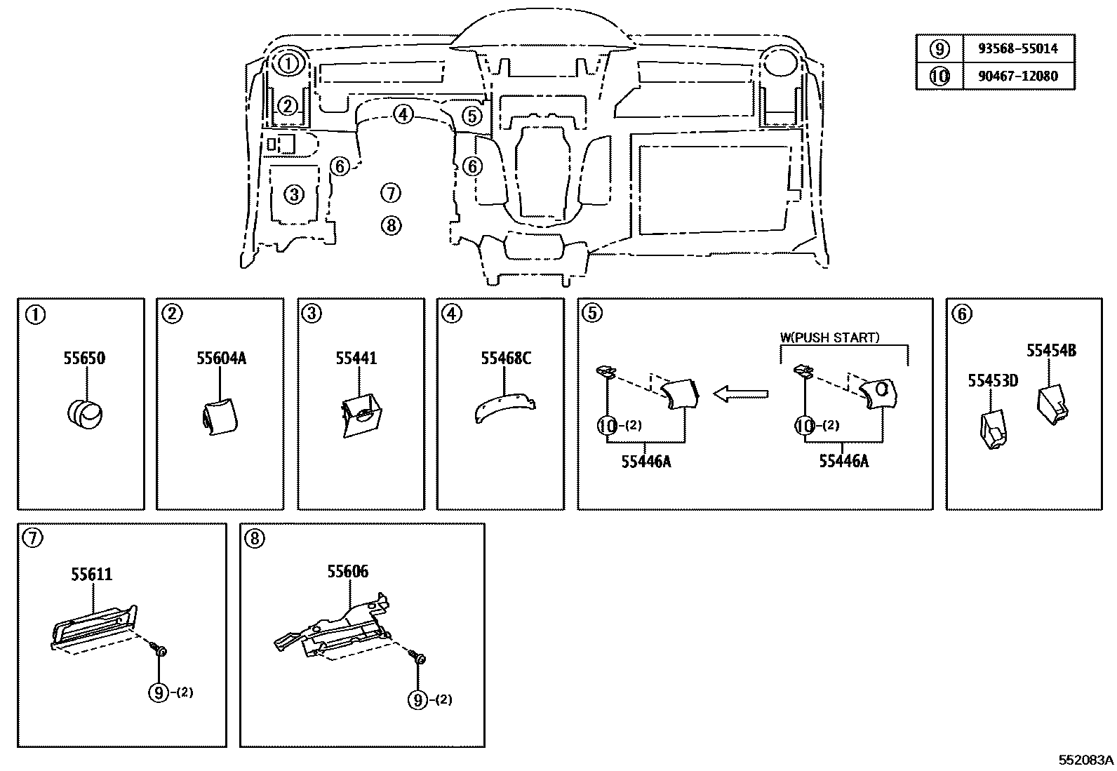 Toyota YARIS 仪表板和手套箱 EPC diagram — 552083A