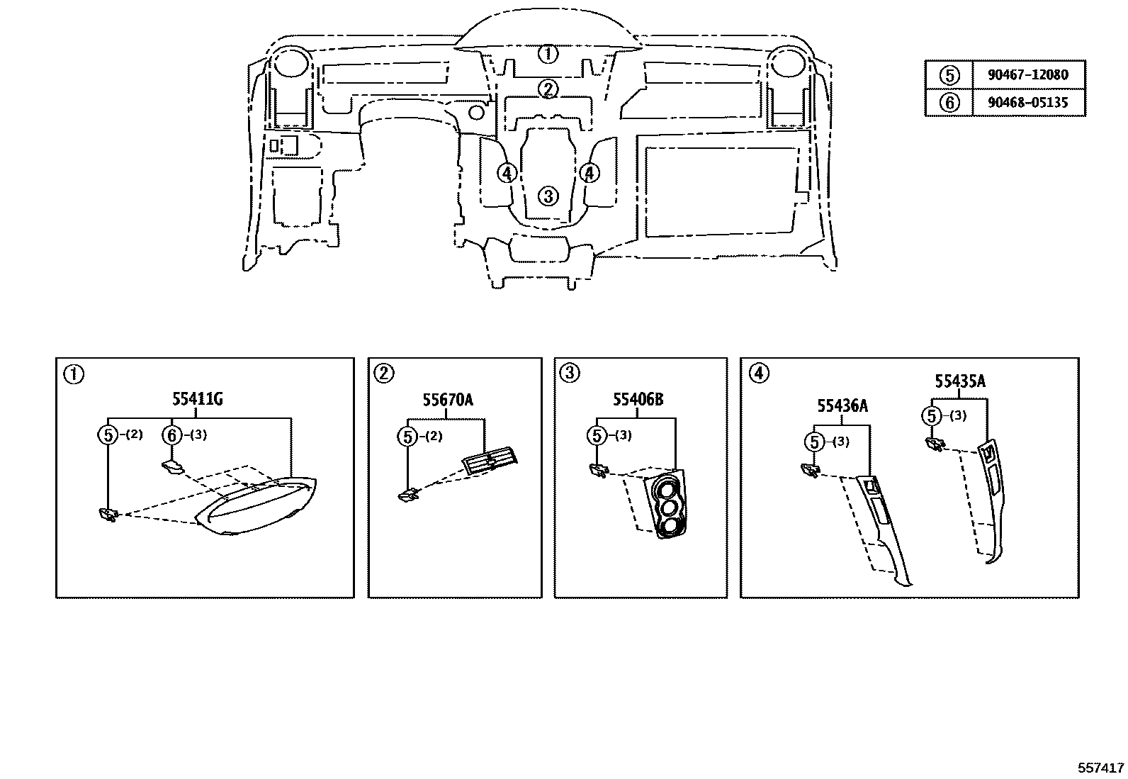 Toyota YARIS 仪表板和手套箱 EPC diagram — 557417
