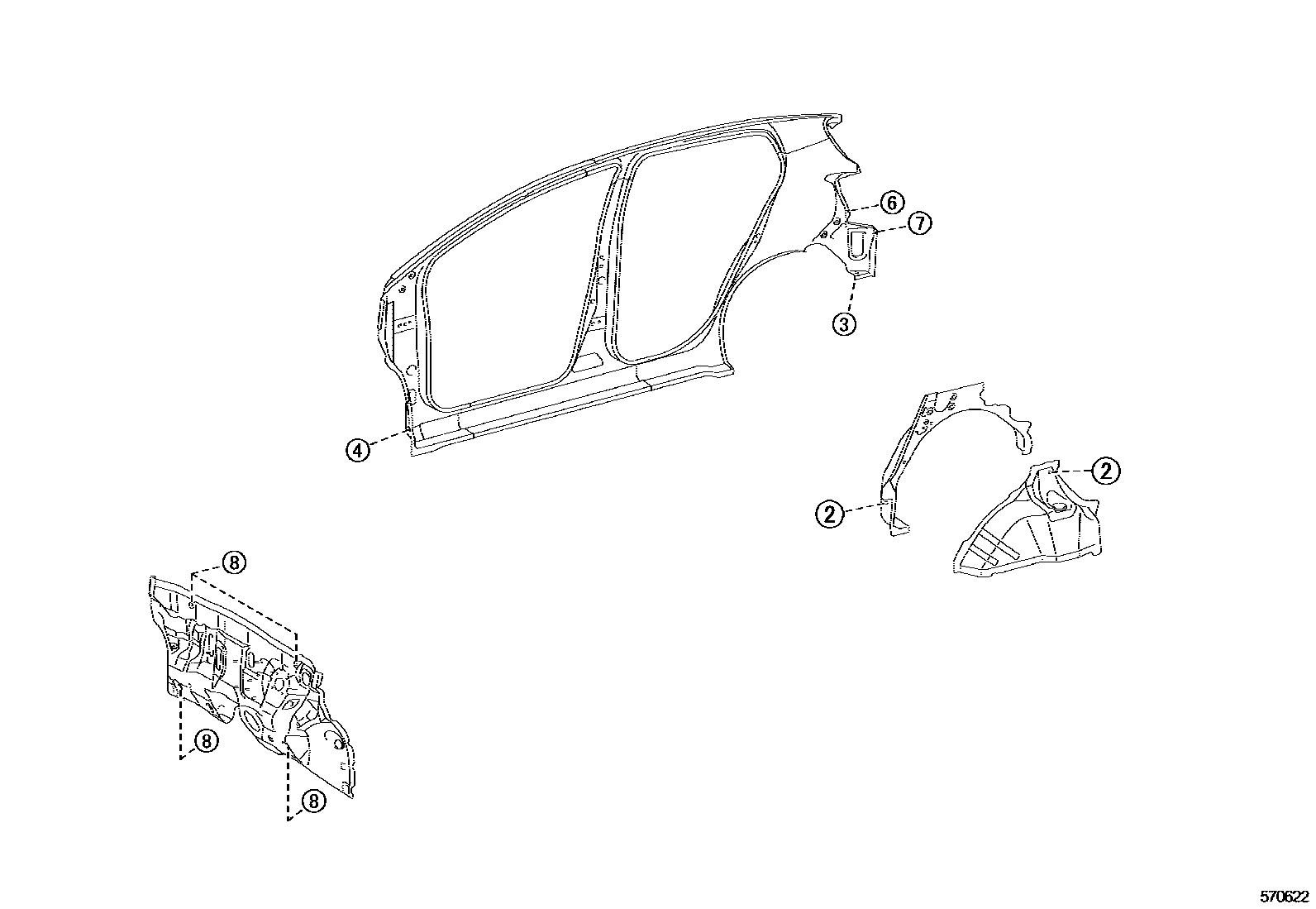 Toyota YARIS hole plug EPC diagram — 570622