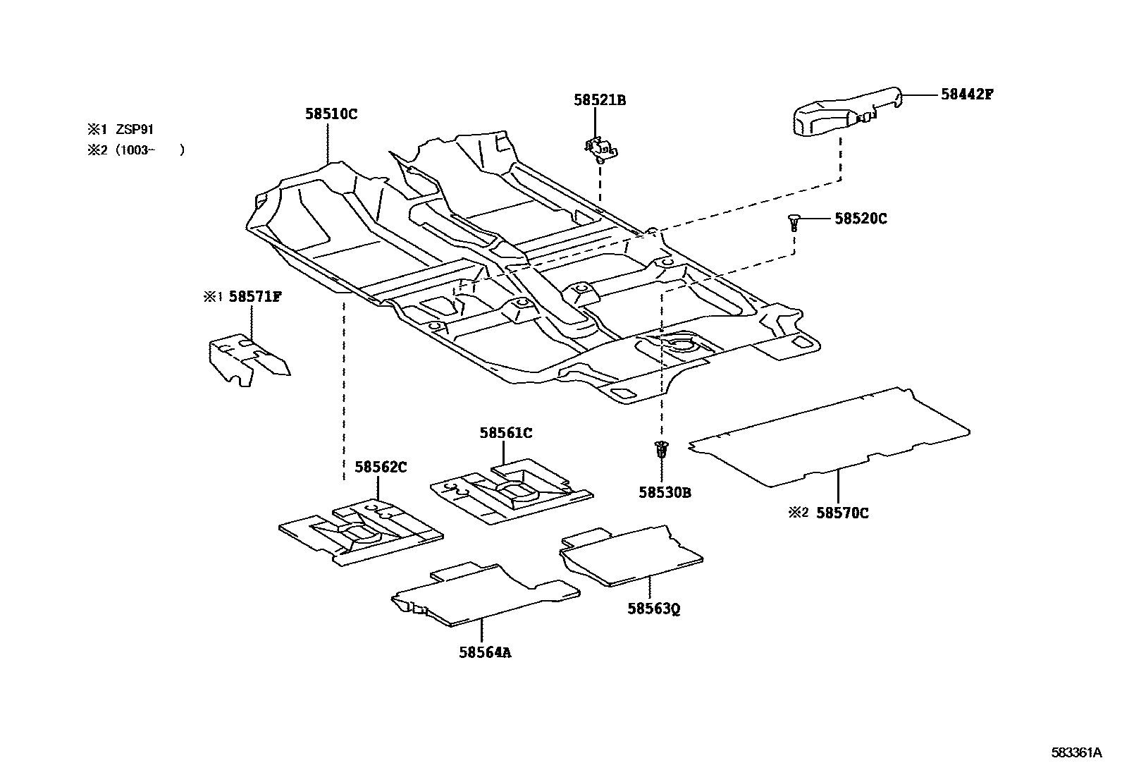 Toyota YARIS 地板垫和地毯 EPC diagram — 583361A