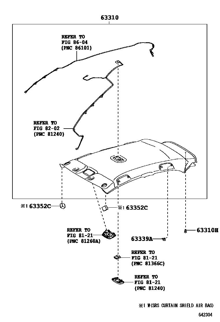 Toyota YARIS 车顶内衬和消声垫 EPC diagram — 642304