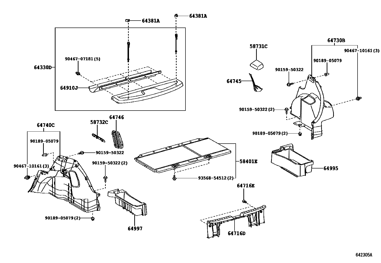 Toyota YARIS 底板和底板装饰罩 EPC diagram — 642305A