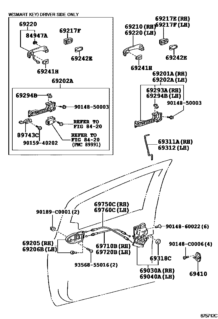 Toyota YARIS 前门锁和车门把手 EPC diagram — 675712C