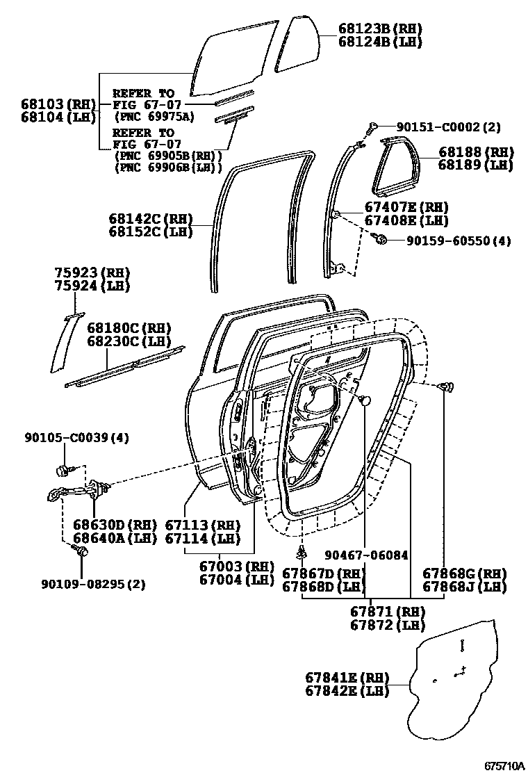 Toyota YARIS 后门板和后门玻璃 EPC diagram — 675710A