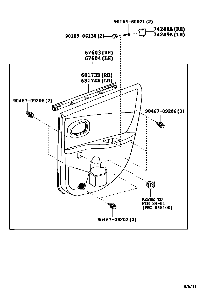 Toyota YARIS 后门板和后门玻璃 EPC diagram — 675711