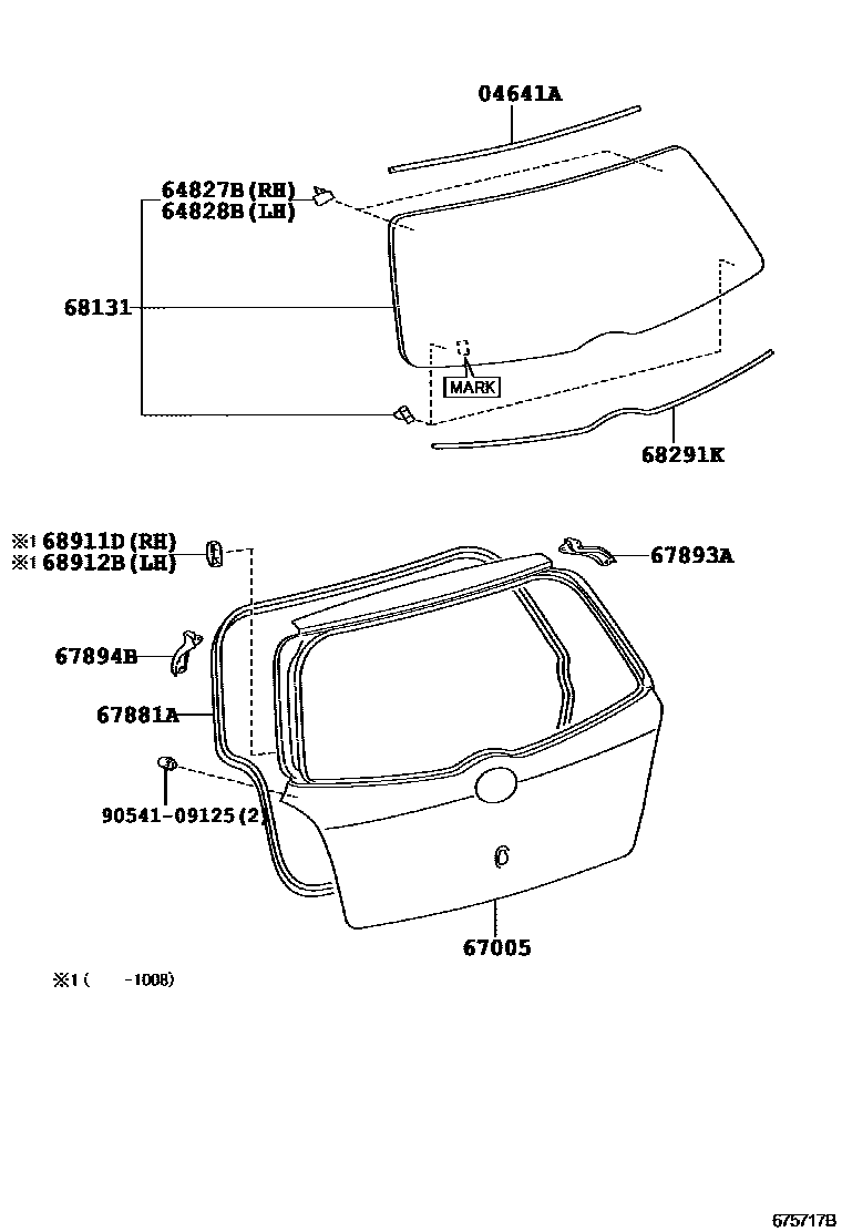 Toyota YARIS 背门板和背门玻璃 EPC diagram — 675717B