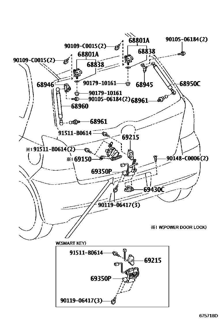 Toyota YARIS 背门锁和背门把手 EPC diagram — 675718D