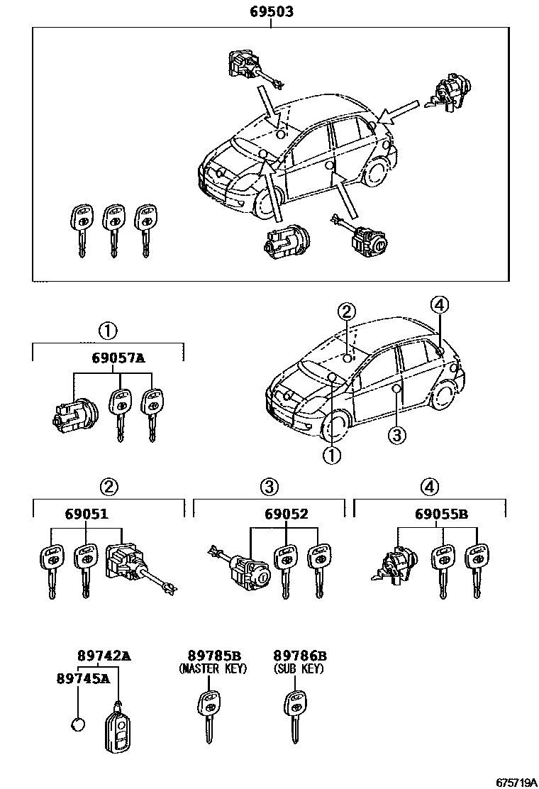 Toyota YARIS 锁芯组件 EPC diagram — 675719A