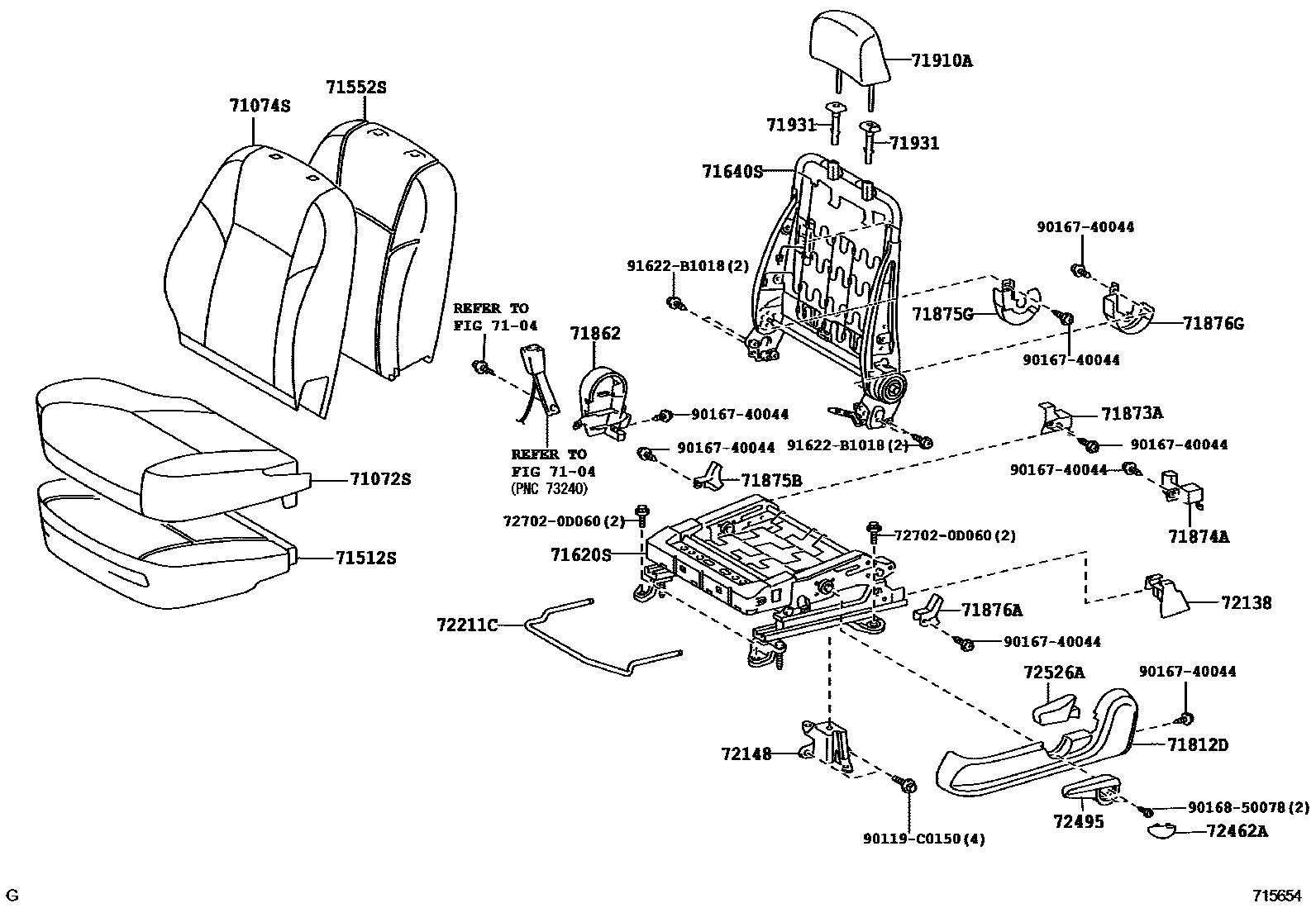 Toyota YARIS 前排座椅和座椅滑轨 EPC diagram — 715654