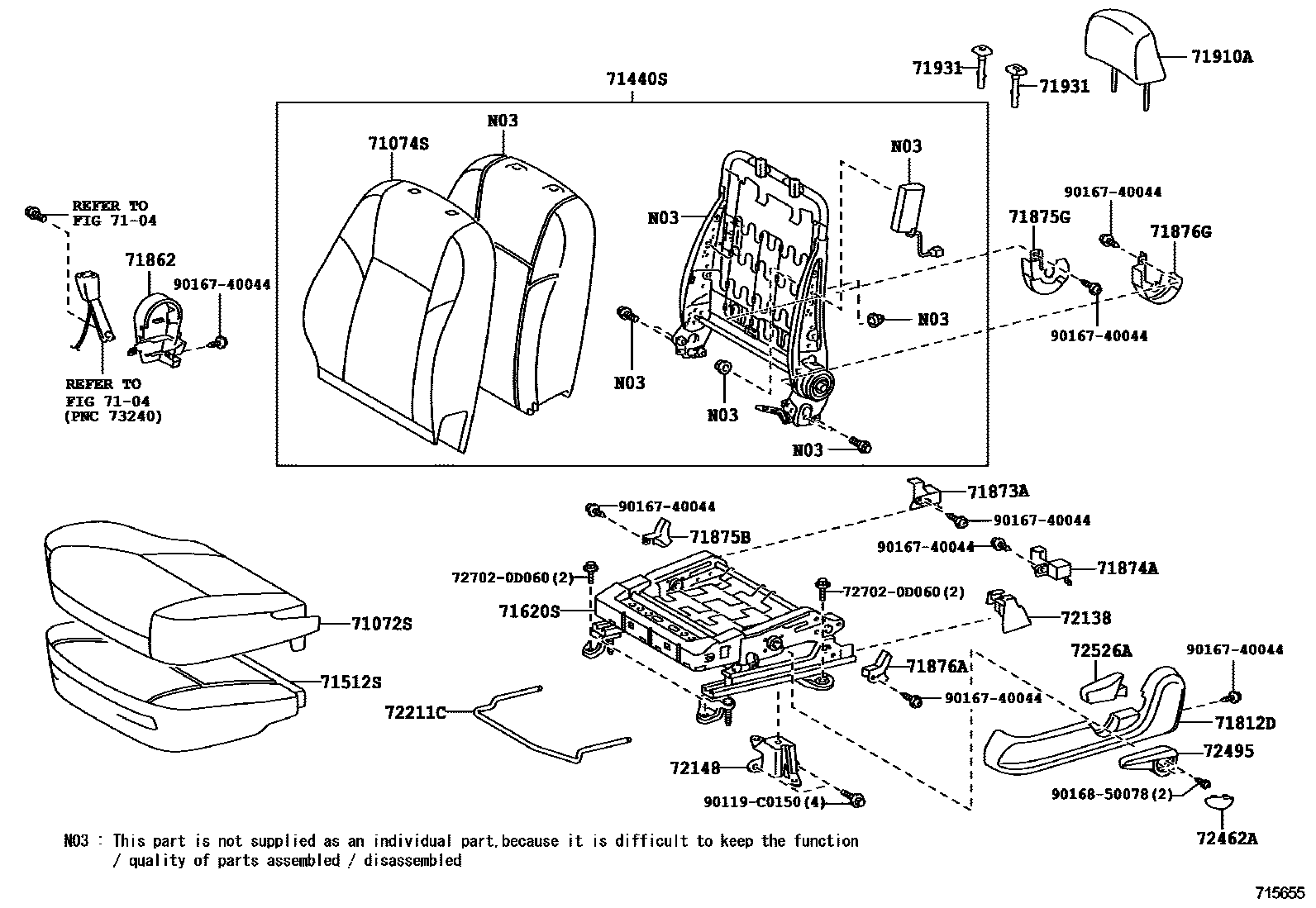 Toyota YARIS 前排座椅和座椅滑轨 EPC diagram — 715655