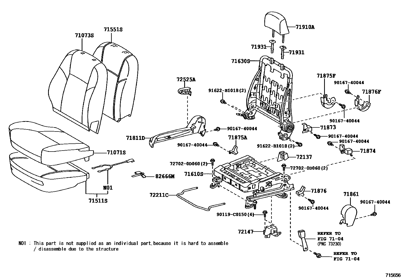 Toyota YARIS 前排座椅和座椅滑轨 EPC diagram — 715656