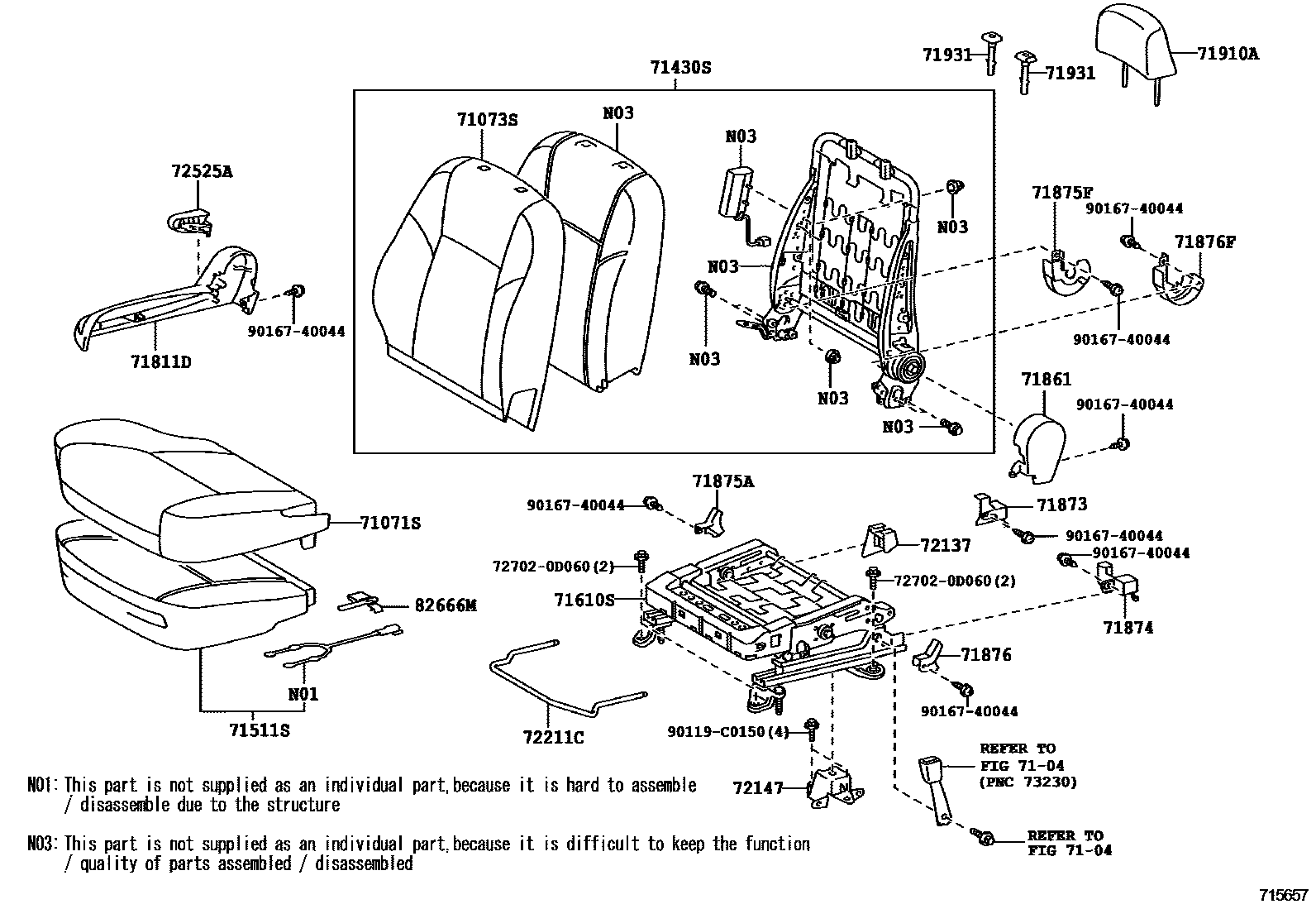 Toyota YARIS 前排座椅和座椅滑轨 EPC diagram — 715657