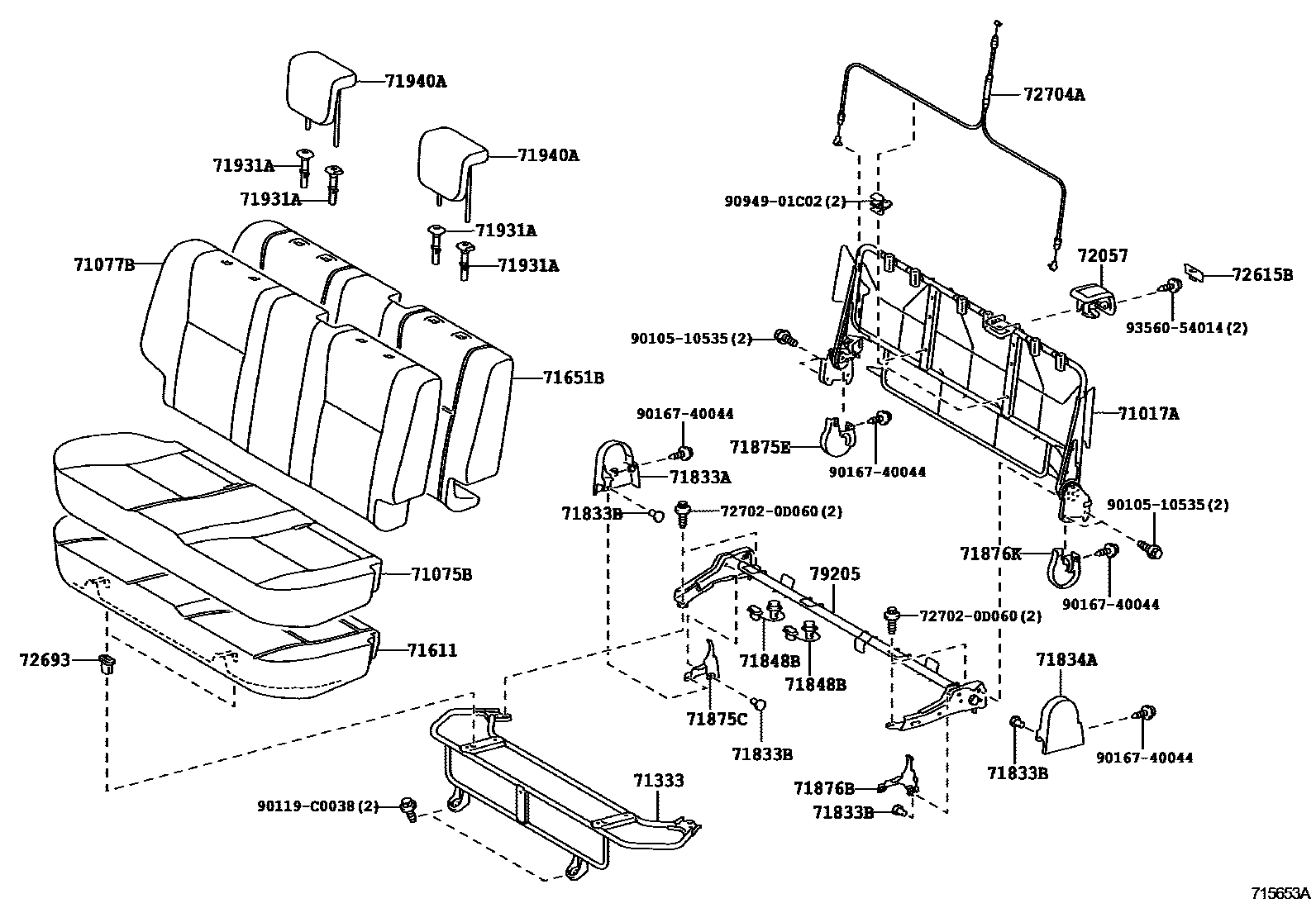 Toyota YARIS 后排座椅和座椅滑轨 EPC diagram — 715653A