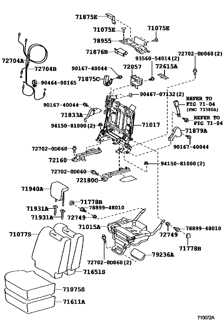 Toyota YARIS 后排座椅和座椅滑轨 EPC diagram — 715672A