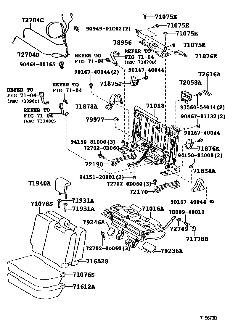 Toyota YARIS 后排座椅和座椅滑轨 EPC diagram — 715673B