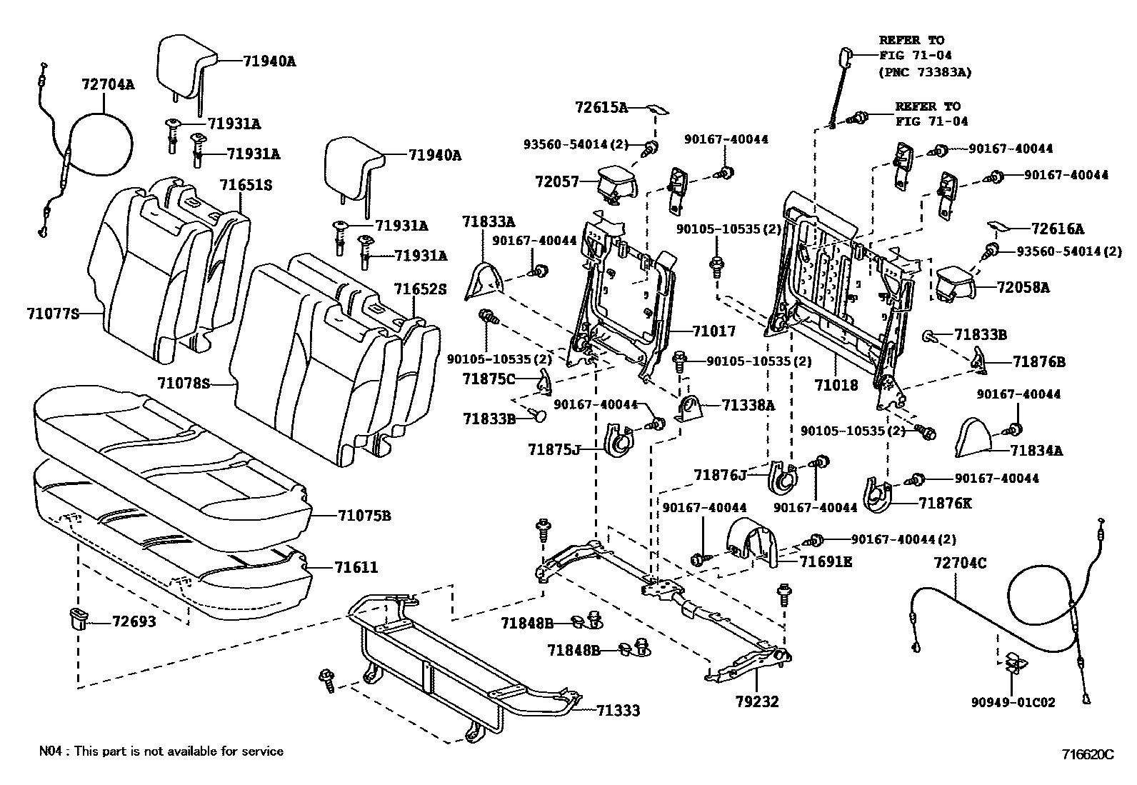Toyota YARIS 后排座椅和座椅滑轨 EPC diagram — 716620C