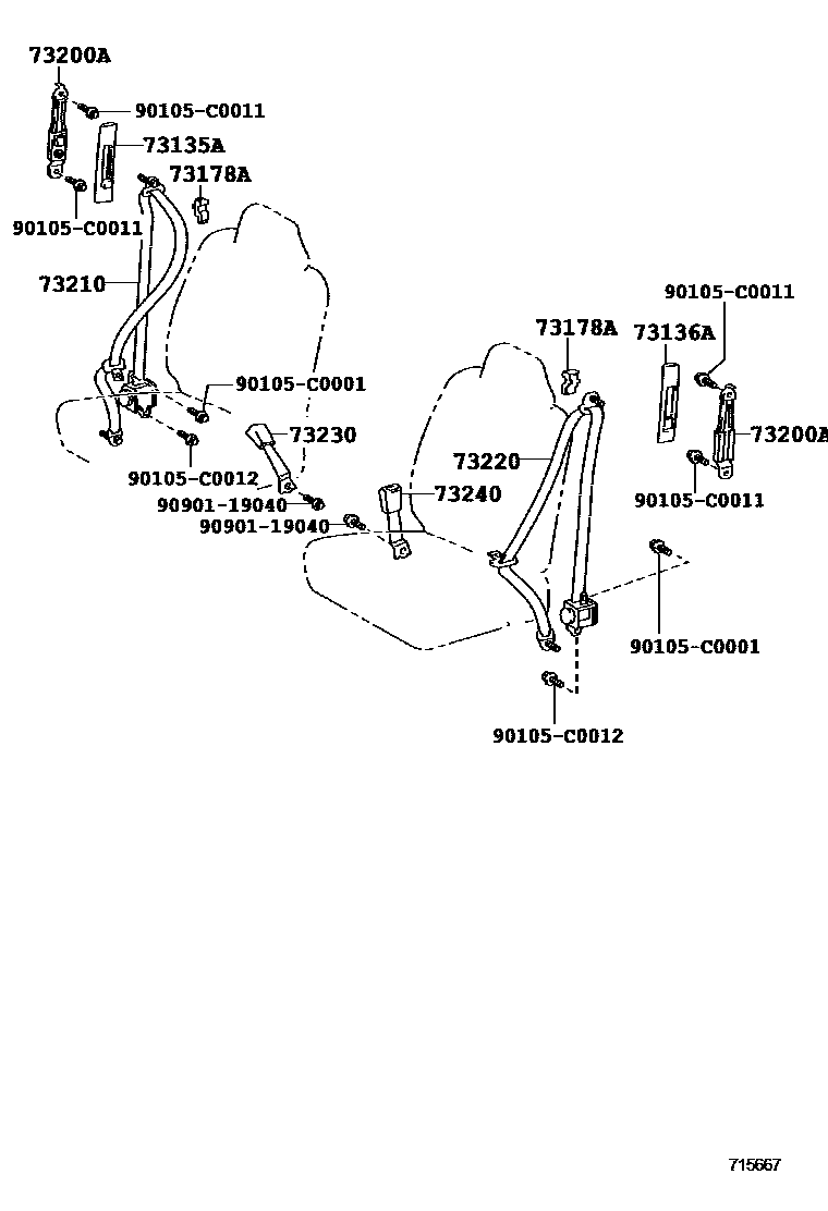 Toyota YARIS 安全带和儿童保护座椅 EPC diagram — 715667