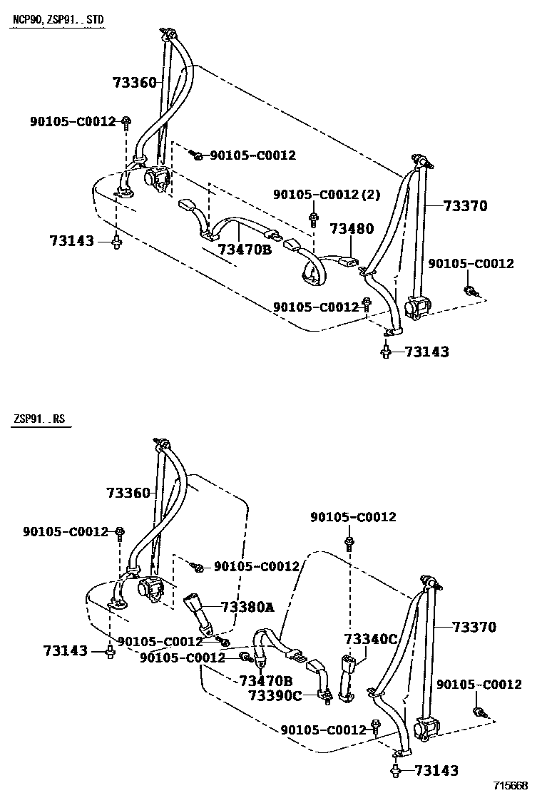 Toyota YARIS 安全带和儿童保护座椅 EPC diagram — 715668