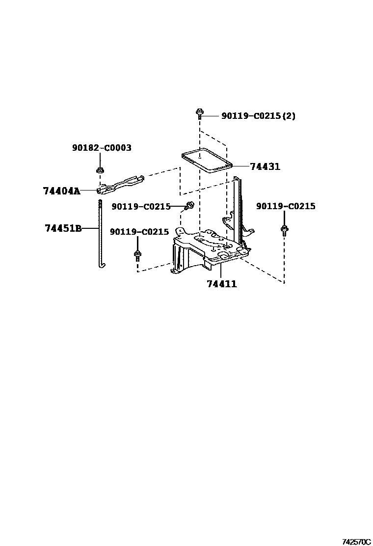 Toyota YARIS battery holder EPC diagram — 742570C