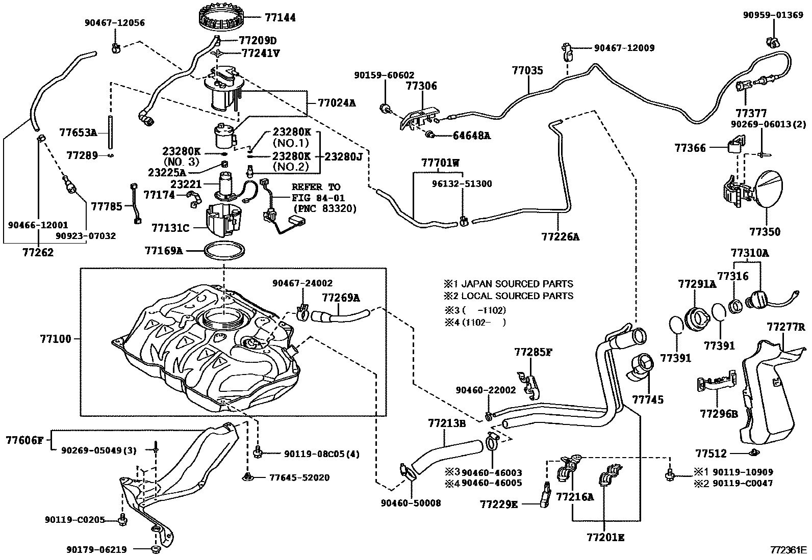 Toyota YARIS 燃油箱和燃油管 EPC diagram — 772361E