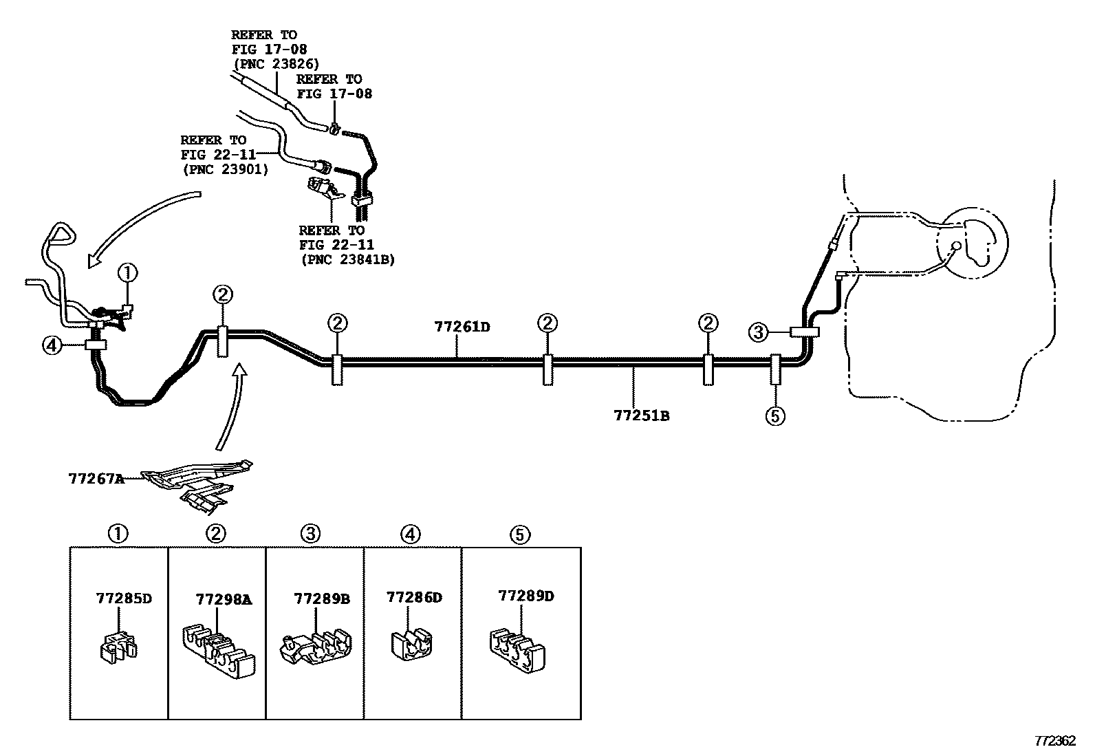Toyota YARIS 燃油箱和燃油管 EPC diagram — 772362