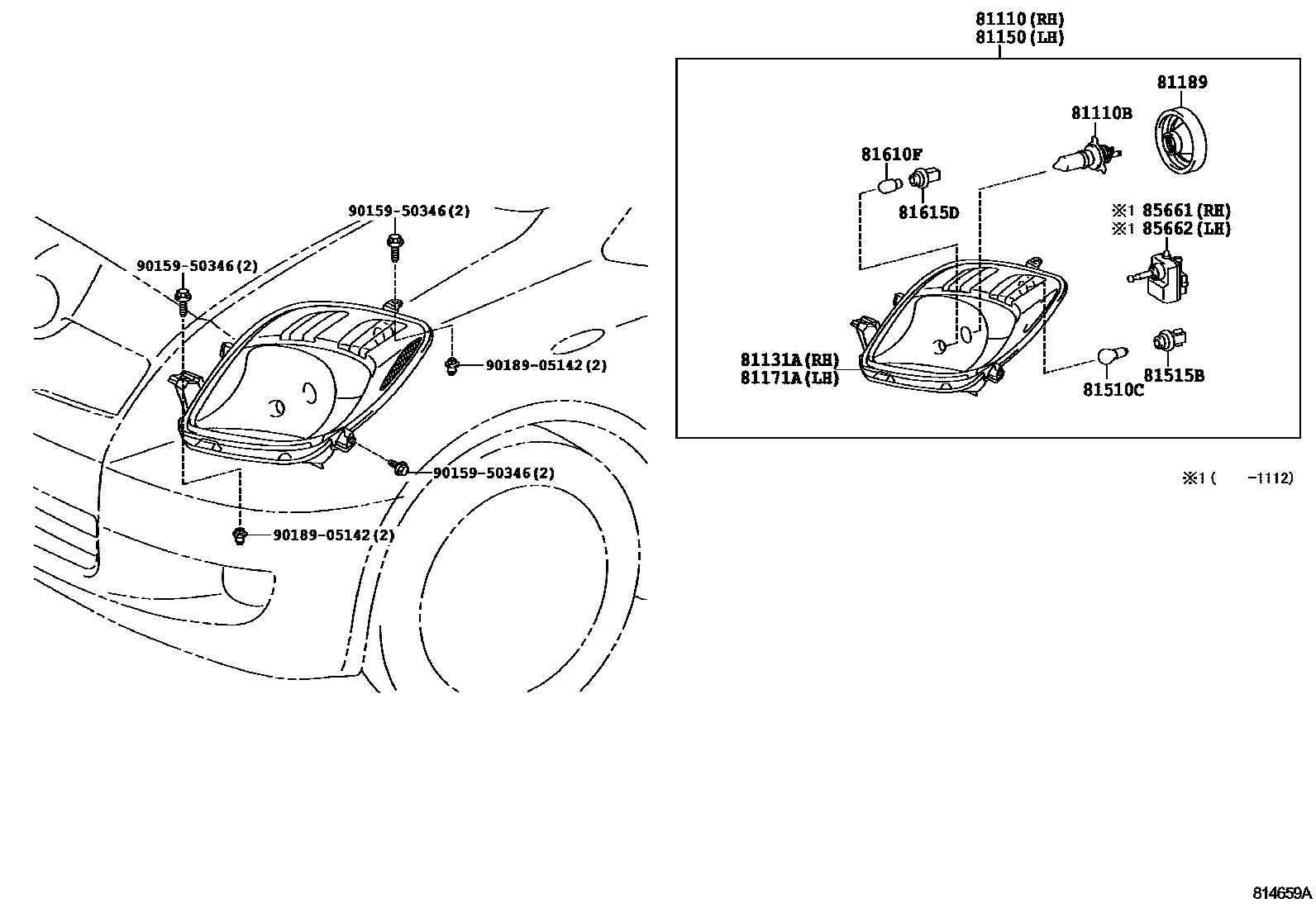 Toyota YARIS Headlamp EPC diagram — 814659A