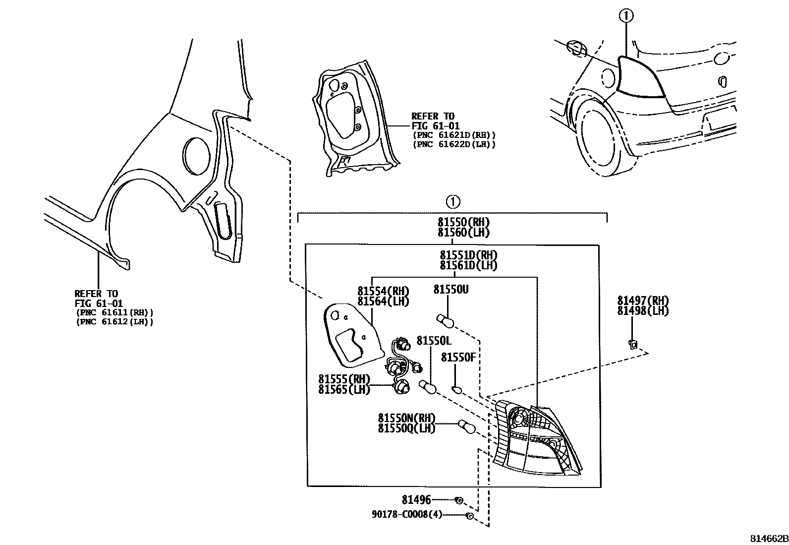 Toyota YARIS 后组合灯 EPC diagram — 814662B
