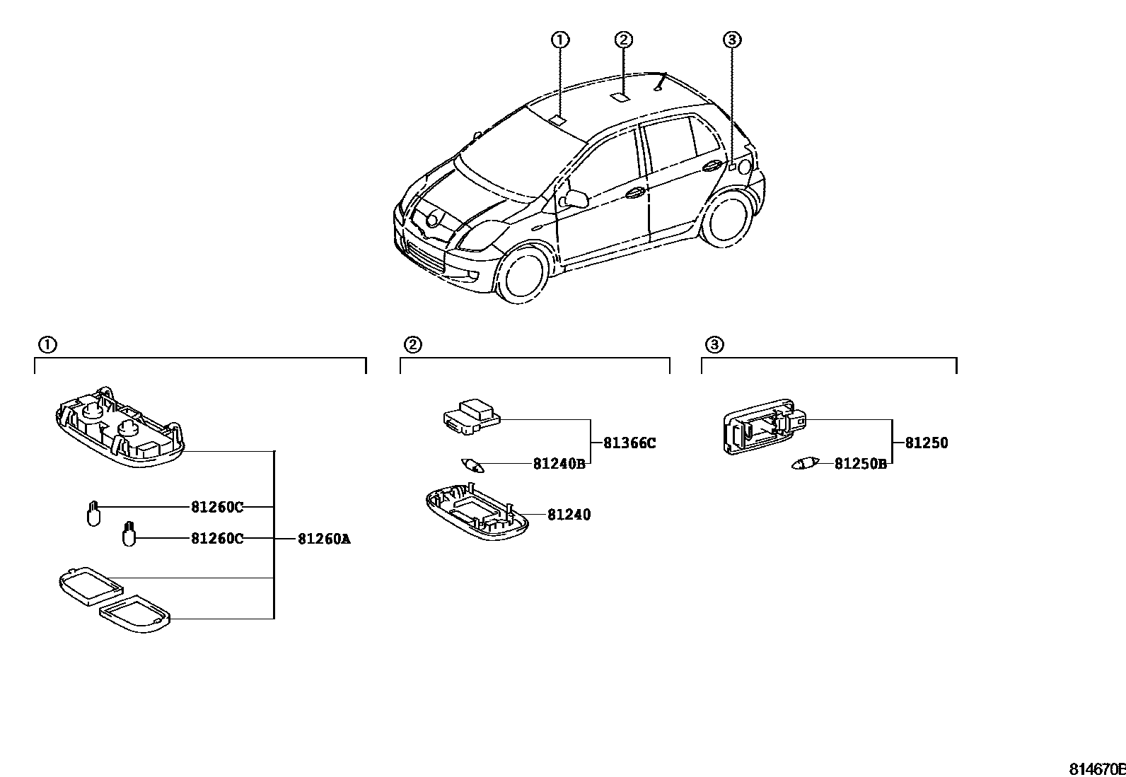 Toyota YARIS 车内灯 EPC diagram — 814670B