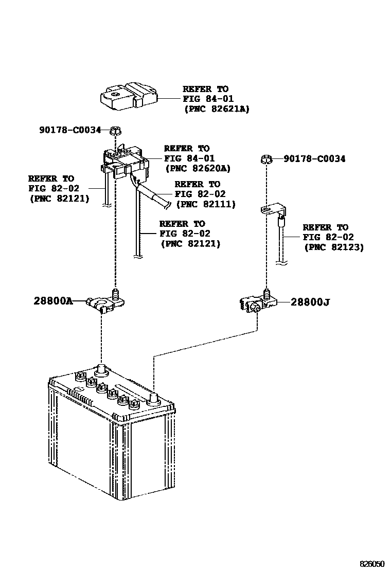 Toyota YARIS 蓄电池和蓄电池电缆 EPC diagram — 826050