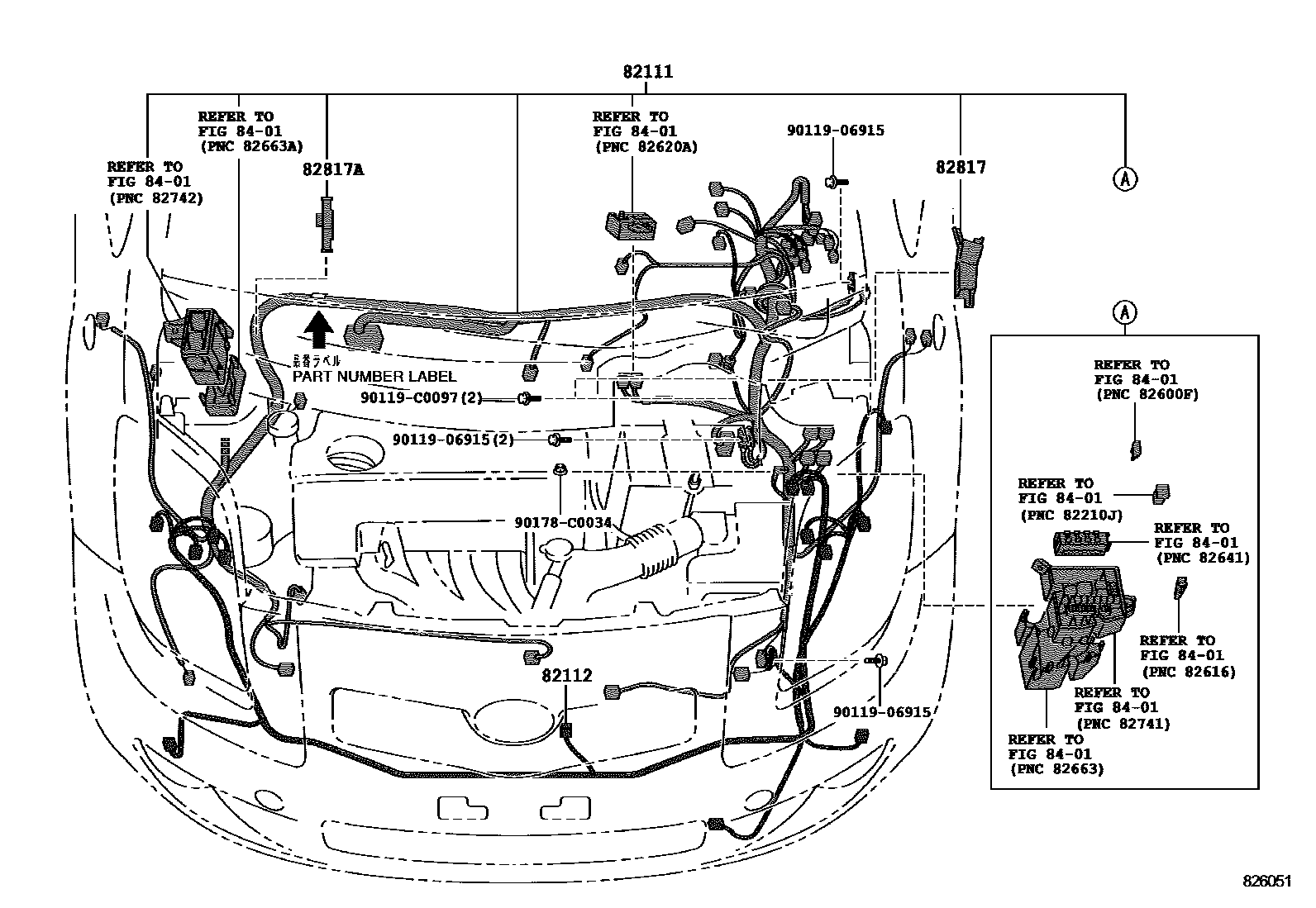 Toyota YARIS 线束和卡夹 EPC diagram — 826051