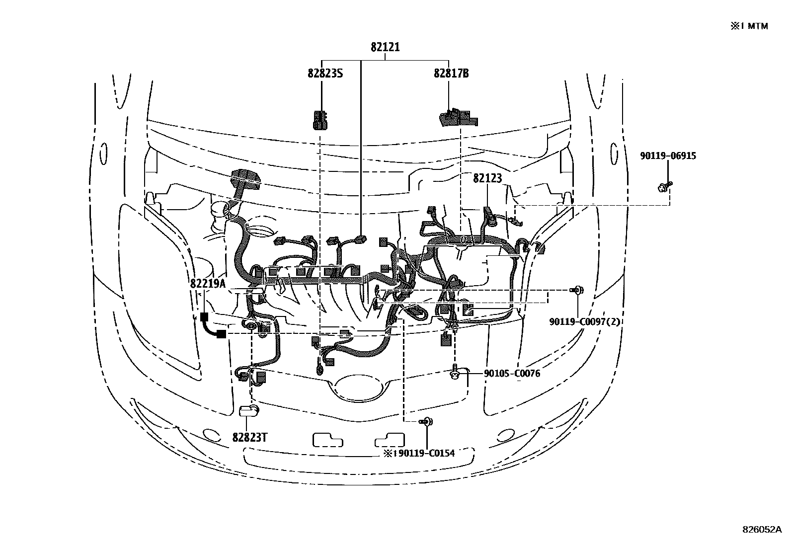 Toyota YARIS 线束和卡夹 EPC diagram — 826052A