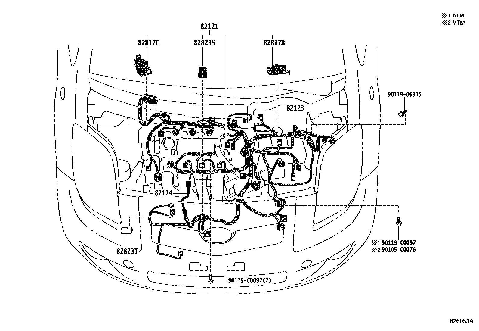 Toyota YARIS 线束和卡夹 EPC diagram — 826053A