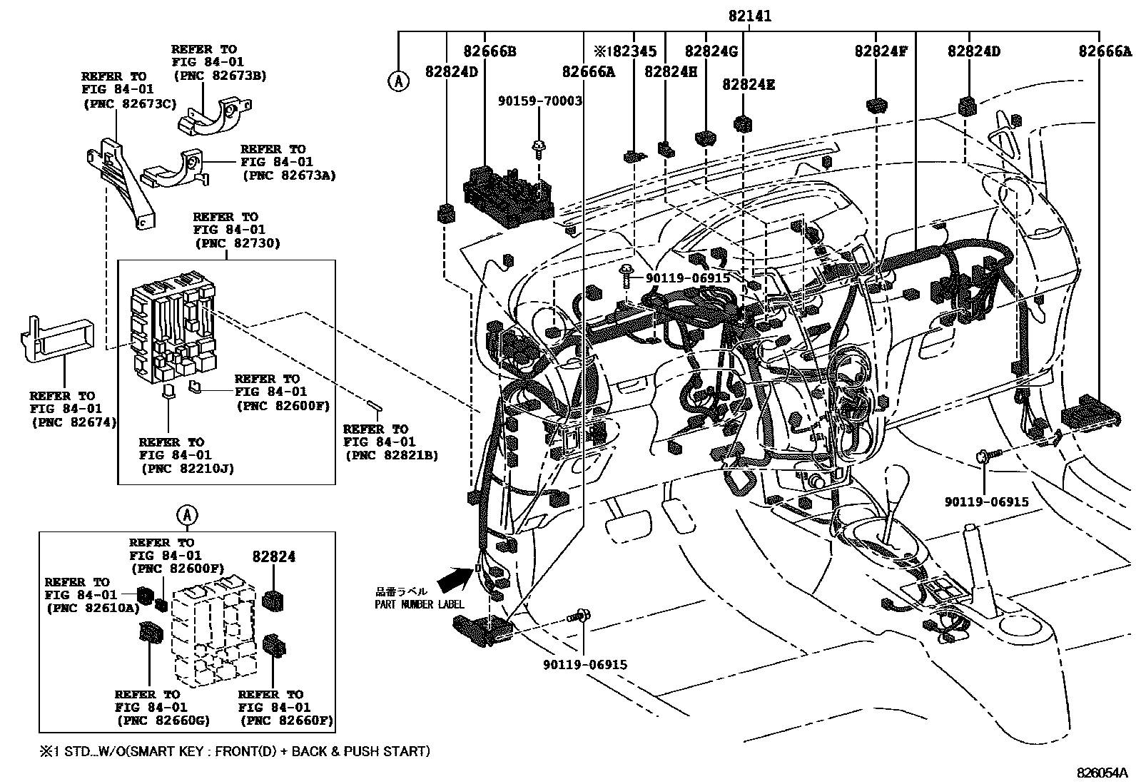 Toyota YARIS 线束和卡夹 EPC diagram — 826054A