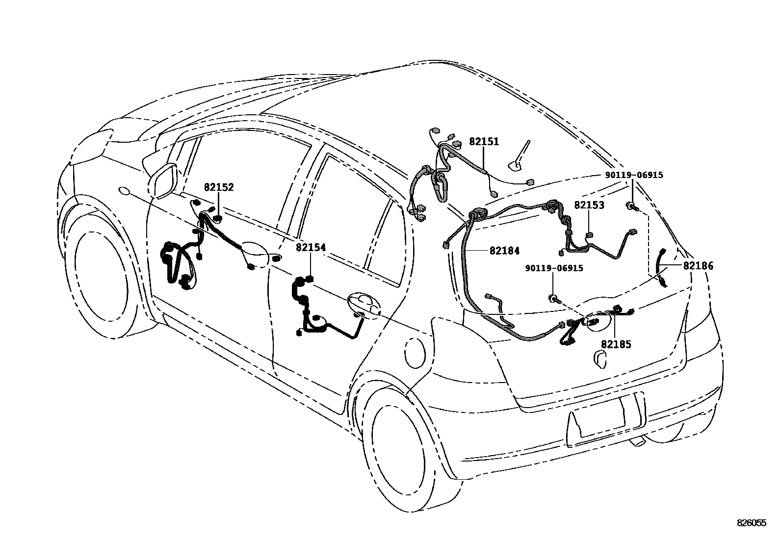 Toyota YARIS 线束和卡夹 EPC diagram — 826055