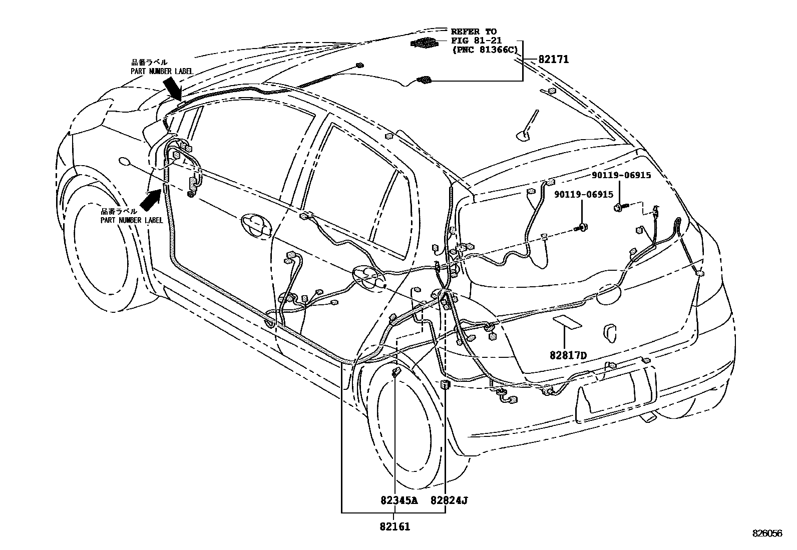 Toyota YARIS 线束和卡夹 EPC diagram — 826056