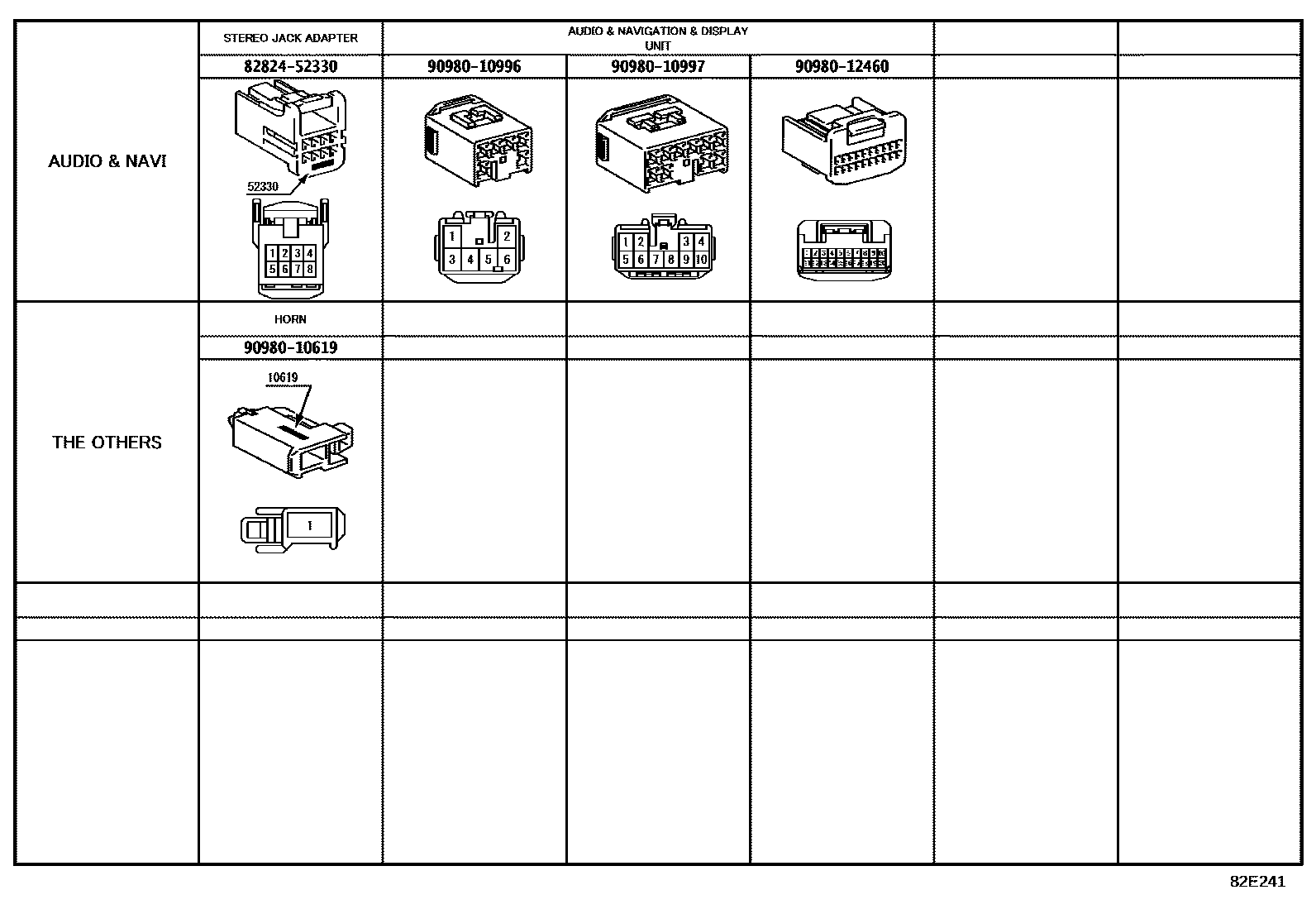 Toyota YARIS 线束和卡夹 EPC diagram — 82E241