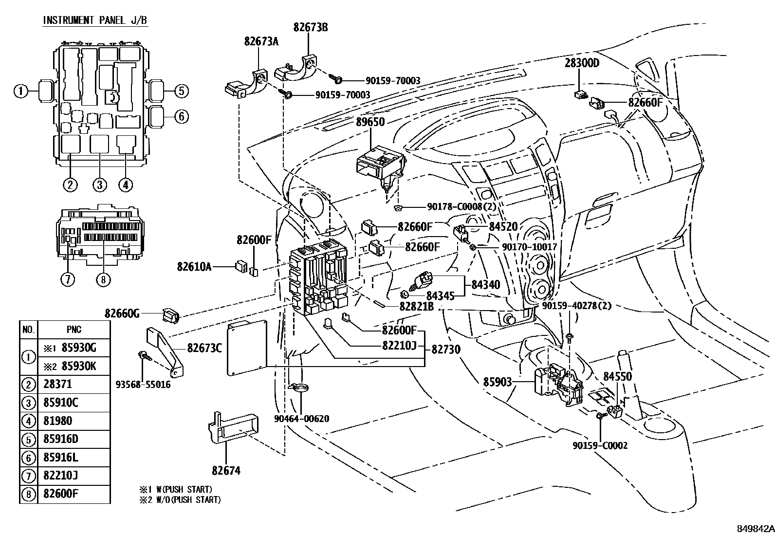 Toyota YARIS 开关和继电器和ECU EPC diagram — 849842A