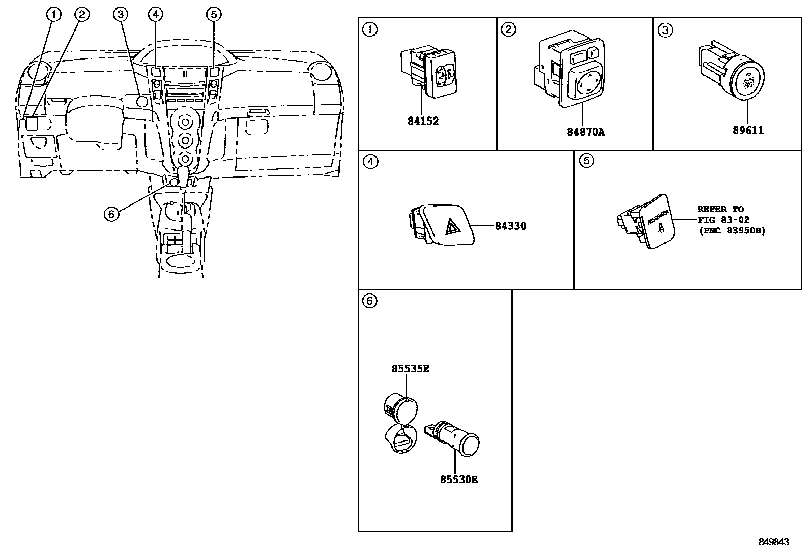 Toyota YARIS 开关和继电器和ECU EPC diagram — 849843