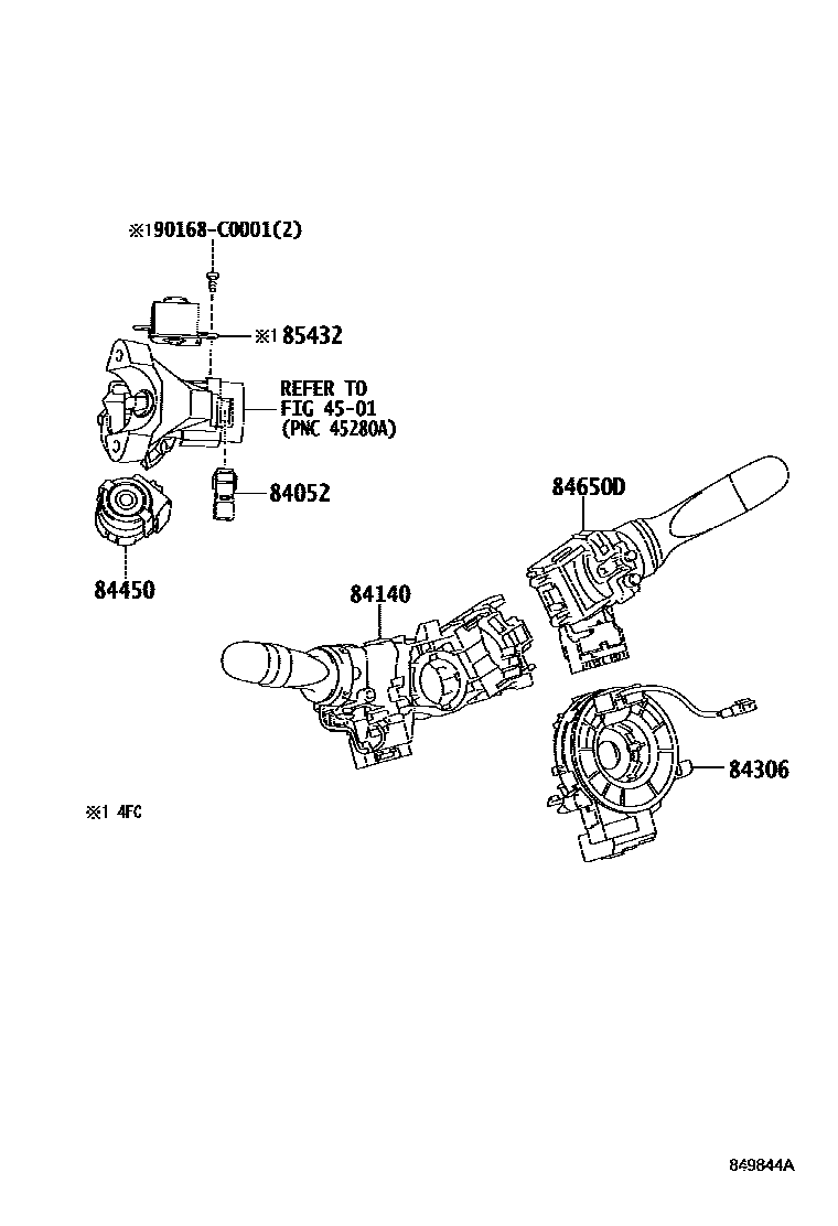 Toyota YARIS 开关和继电器和ECU EPC diagram — 849844A