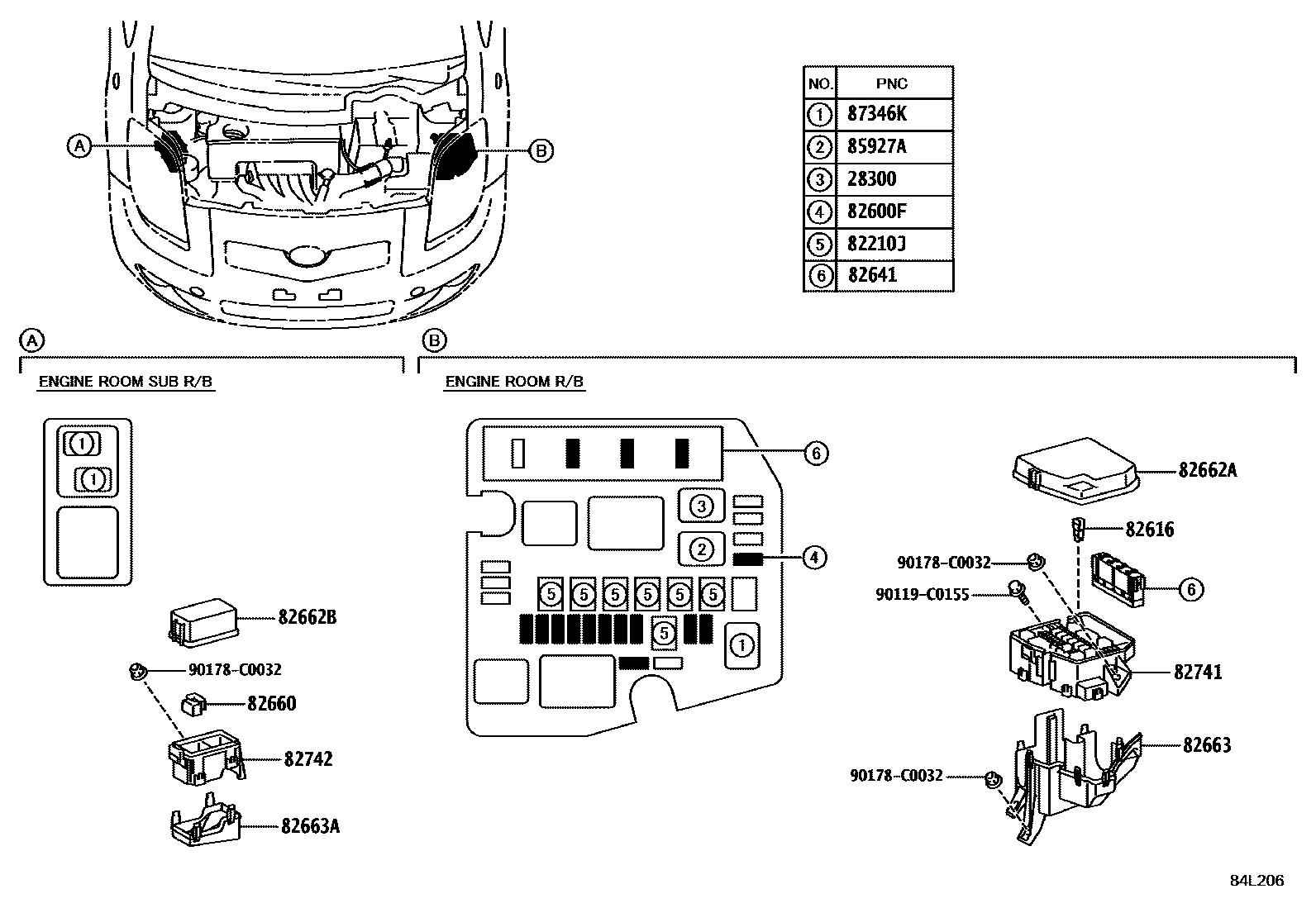 Toyota YARIS 开关和继电器和ECU EPC diagram — 84L206