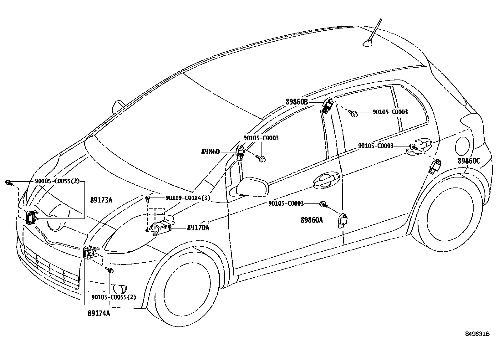 Toyota YARIS 空气囊 EPC diagram — 849831B