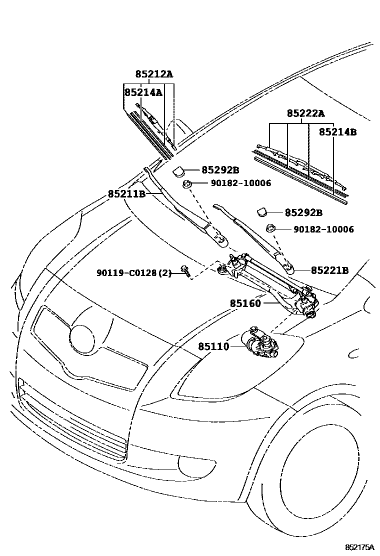 Toyota YARIS 挡风玻璃刮水器 EPC diagram — 852175A
