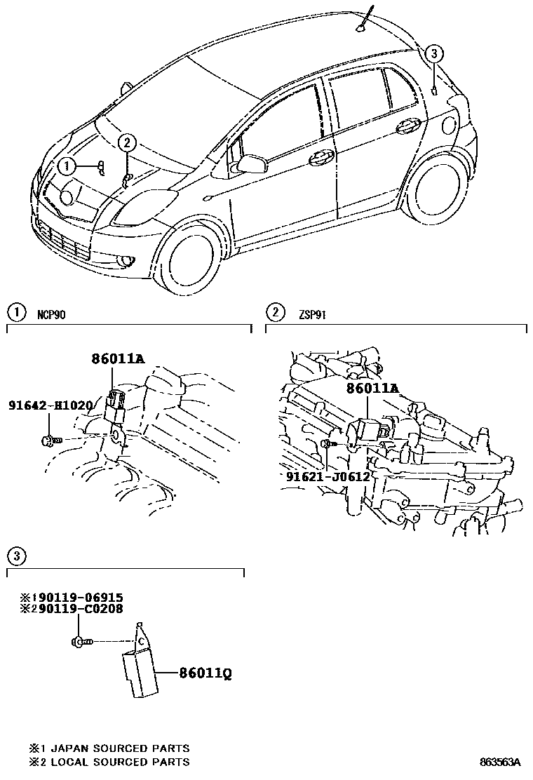 Toyota YARIS 收音机、放大器和冷凝器 EPC diagram — 863563A